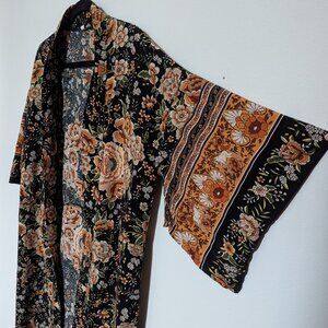 Boho Floral Kimono Duster, Vintage Canyon Bohemian Gypsy Robe Jacket